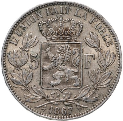 купить Бельгия 5 франков (francs) 1867