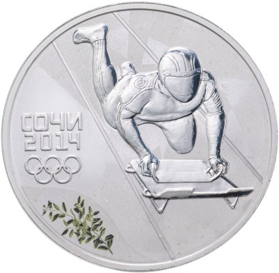 купить 3 рубля 2014 СПМД Proof "XXII Зимняя Олимпиада в Сочи - Скелетон (виды спорта)"