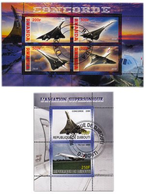 купить Джибути марки набор из 2 квартблоков "Самолеты. Сверхзвуковые"