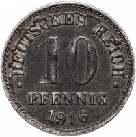 купить Германия 10 пфеннигов (pfennig) 1916 A Железо /магнетик/, знак монетного двора: "A" - Берлин
