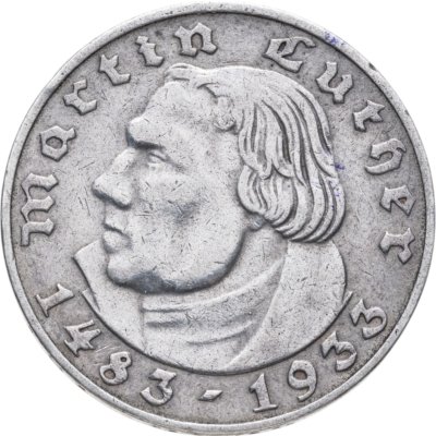 купить Германия, Третий Рейх 2 рейхсмарки (reichsmark) 1933 "450 лет со дня рождения Мартина Лютера", знак монетного двора "А" - Берлин