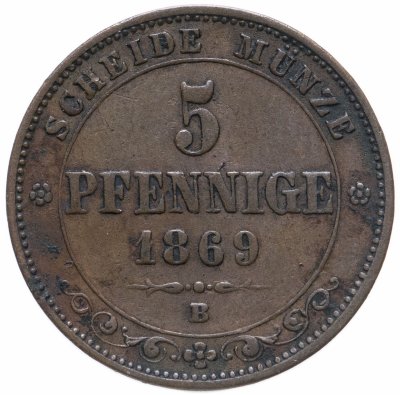 купить Германия (Саксония) 5 пфеннигов 1869