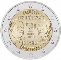 Купить Германия 2 евро 2013 G "50 лет Елисейскому договору о франко-германской дружбе"