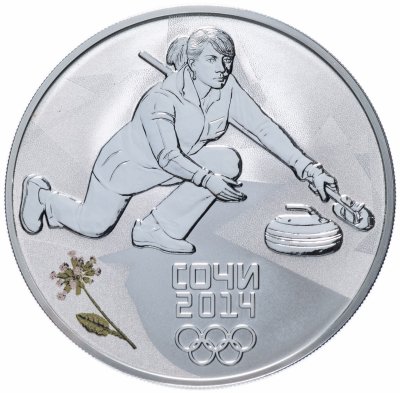 купить 3 рубля 2014 СПМД "XXII Зимняя Олимпиада в Сочи - Кёрлинг", в футляре с сертификатом