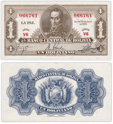 купить Боливия 1 боливиано 1928 (Pick 128a(7))
