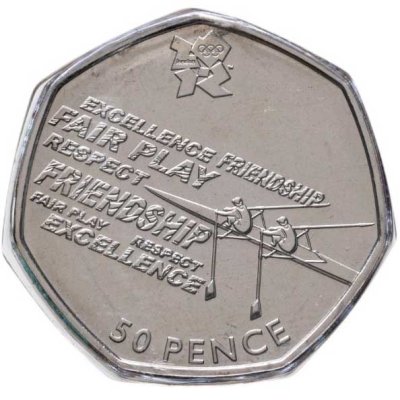 купить Великобритания 50 пенсов (pence) 2011 "XXX летние Олимпийские Игры, Лондон 2012 - Гребля на байдарках и каноэ" в буклете