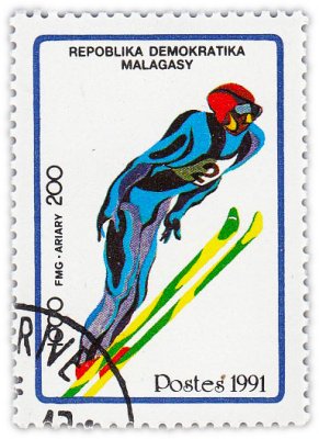 купить Мадагаскар (Малагасийская Республика) почтовая марка 200 ариари 1991 Лыжи