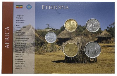 купить Эфиопия набор из 5 монет 2005-2008 в буклете с сертификатом
