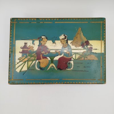 купить Шкатулка для украшений, декорированная сценой китайского чаепития, дерево, зеркало, роспись, Китай, Китай, 1970-1990 гг.
