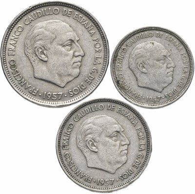 купить Испания набор из 3-х монет 5, 25 и 50 песет 1957-1975 "Каудильо Франсиско Франко"