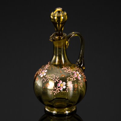 купить Графин ликерный зеленого оттенка с цветочной росписью, стекло, роспись эмалями, золочение, Западная Европа, 1890-1930 гг.