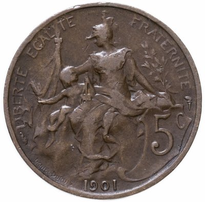 купить Франция 5 сантимов (centimes) 1901