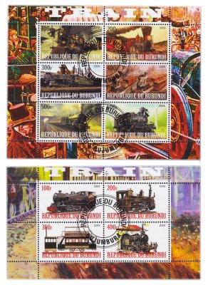 купить Бурунди марки набор из 2 квартблоков "Ретро поезда"