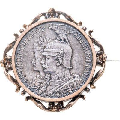 купить Брошь с монетой Германская Империя 2 марки (mark) 1901 "200 лет Пруссии"