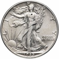 Купить США 50 центов (1/2 доллара, half dollar) 1945 "Шагающая свобода"