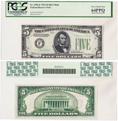 купить США 5 долларов 1934 series 1934, Julian-Morgenthau ПРЕСС в слабе PCGS 64 PPQ