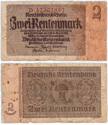 купить Германия 2 рентенмарки 1937