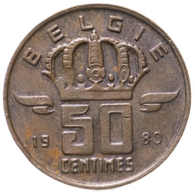 купить Бельгия 50 сантимов 1980 надпись на голландском - 'BELGIE'