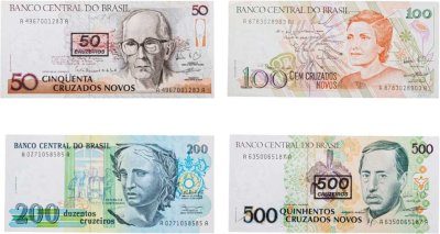 купить Бразилия набор из 4 банкнот 50, 100, 200, 500 крузейро 1990