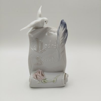 купить Коллекционная статуэтка "Lladro society" в виде плакетки , украшенной голубем и розой, фарфор, роспись, Lladro, Испания, 1998 г.