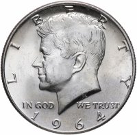 Купить США 1/2 доллара (half dollar, полдоллара, 50 центов) 1964 "Кеннеди" без знака монетного двора