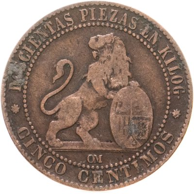 купить Испания 5 сентимо 1870