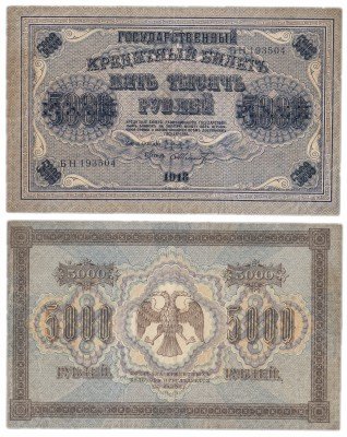 купить 5000 рублей 1918 кассир Шмидт, водяной знак горизонтальный