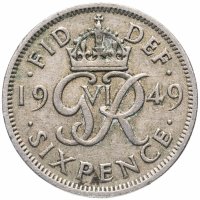 Купить Великобритания 6 пенсов (pence) 1949