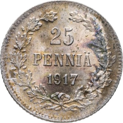 купить 25 пенни (pennia) 1917 S гербовый орёл без корон, Российская Финляндия