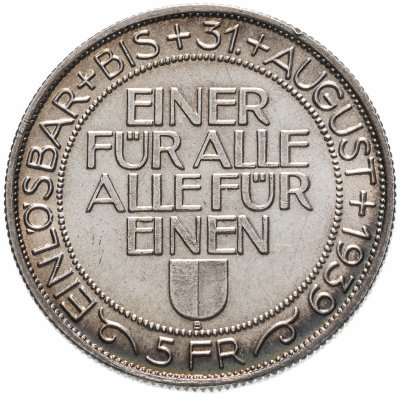 купить Швейцария 5 франков 1939 Стрелковый фестиваль в Люцерне