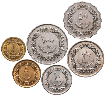 купить Ливия Набор монет 1, 5, 10, 20, 50, 100 дирхамов 1975-1979