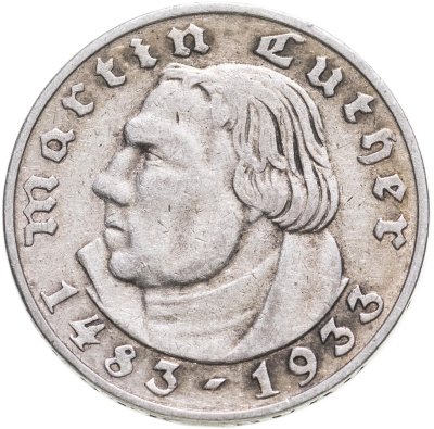 купить Германия, Третий Рейх 2 рейхсмарки (reichsmark) 1933 "450 лет со дня рождения Мартина Лютера"