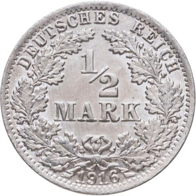 купить Германия 1/2 марки (mark) 1916 Знак монетного двора: "A" - Берлин