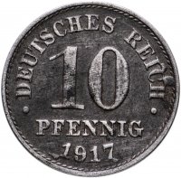 купить Германия 10 пфеннигов (pfennig) 1917 A Железо /магнетик/, знак монетного двора: "A" - Берлин