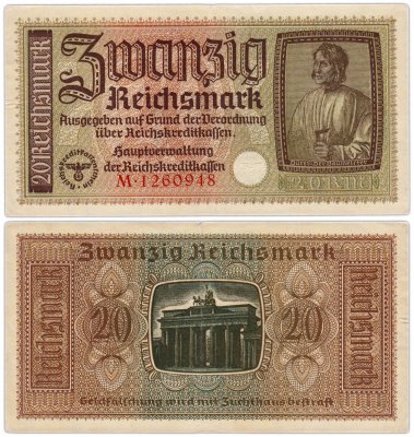 купить Германия, Третий рейх 20 рейхсмарок (reichsmark) 1940-1945 Немецкие оккупационные территории
