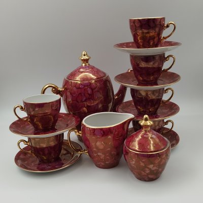 купить Сервиз кофейный с разводами в фиолетовой гамме на 6 персон (15 предметов), фарфор, люстр, золочение, Wloclawek (Влоцлавская фаянсовая фабрика), Польша, 1960-1980 гг.