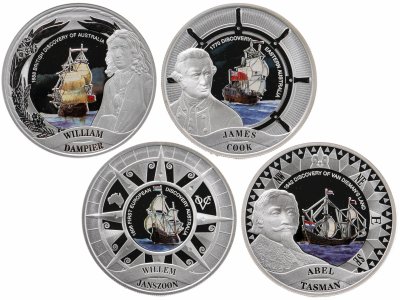 купить Тувалу 1 доллар 2006 набор из 4-х монет «Великие морские исследователи Австралии» в футляре с подзорной трубой и сертификатом