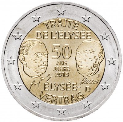 купить Германия 2 евро 2013 J "50 лет Елисейскому договору о франко-германской дружбе"