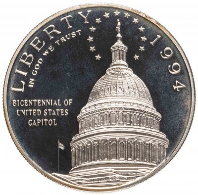 купить США 1 доллар (dollar) 1994 S "200 лет Капитолию" (в футляре с сертификатом)