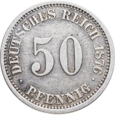купить Германия 50 пфеннигов (pfennig) 1876, знак монетного двора: "J" - Гамбург