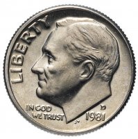 Купить США 10 центов (дайм, one dime) 1981 D Roosevelt Dime (Рузвельт) знак монетного двора "D"