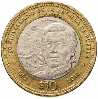 купить Мексика 10 песо (pesos) 2012 "150 лет Битве при Пуэбле"