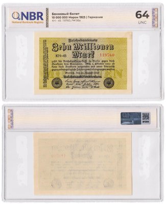 купить Германия 10000000 (10 миллионов) марок 1923 в слабе NBR UNC64