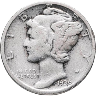 купить США 10 центов (дайм, one dime) 1936 Mercury Dime Без отметки монетного двора