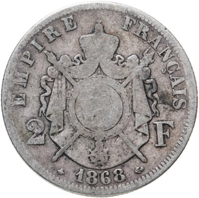 купить Франция 2 франка 1868 A знак монетного двора: "A" - Париж