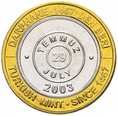 купить Турция 1000000 лир (lira) 2003 "535 лет Стамбульскому монетному двору, июль (Temmuz) 29 июля (29 Temmuz)"