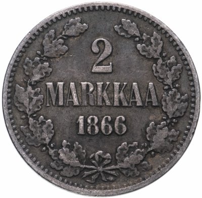 купить 2 марки (markkaa) 1866 S, монета для Финляндии