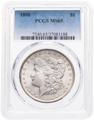 купить США 1 доллар (dollar) 1896 "Доллар Моргана", в слабе PCGS MS65