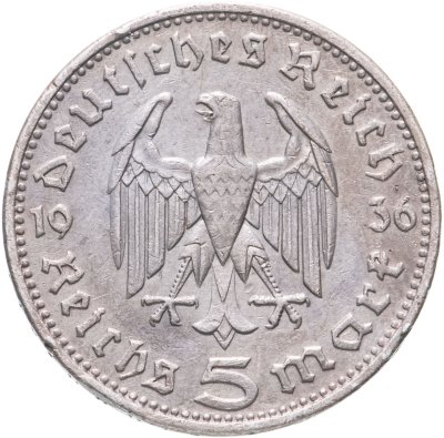 купить Германия (Третий Рейх) 5 рейхсмарок 1936, Двор D (Бавария), Орел без свастики (Гинденбург)