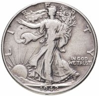 купить США 50 центов (1/2 доллара, half dollar) 1942 Walking Liberty Half Dollar Без отметки монетного двора
